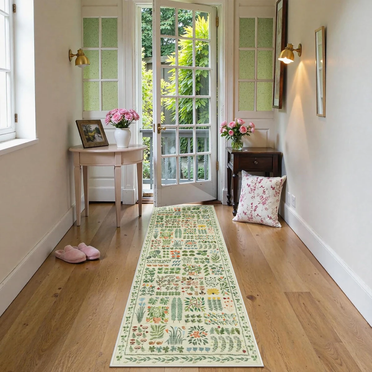 

Corridor Carpet Long Runner Rug Green Plant Leaf Carpets Soft Machine Washable Floor Mat Hallway Home Decoration Rugs