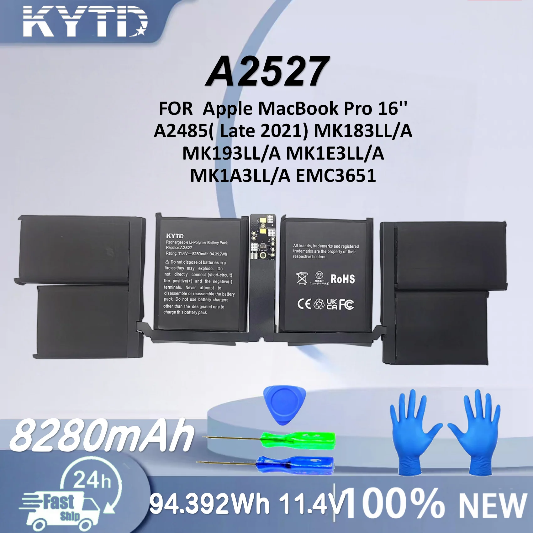 

KYTD A2527 Battery for Apple MacBook Pro 16'' A2485( Late 2021) MK183LL/A MK193LL/A MK1E3LL/A MK1A3LL/A EMC3651 Free Tools