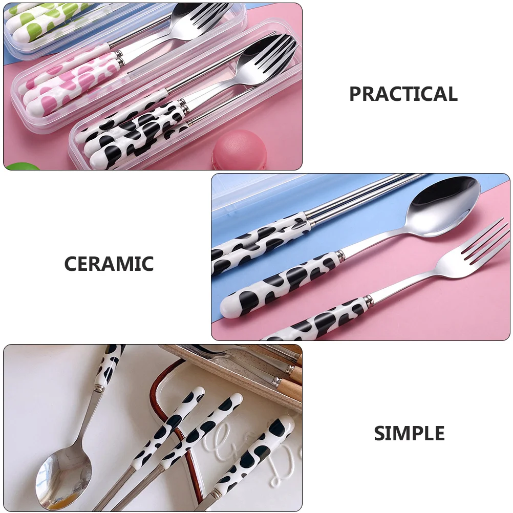 

1Set Stainless Steel Flatware Kids Cutlery Ceramic Handle Spoon Chopstick Household Tableware Suitable for Dinner Party Wedding