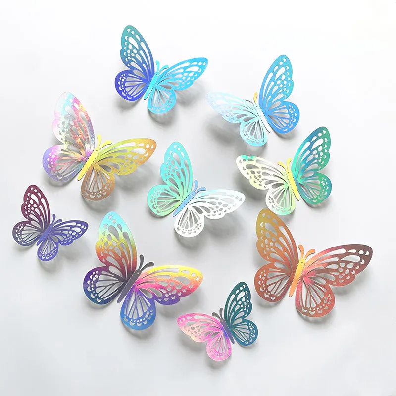 12 stücke Gradienten Schmetterlinge Wand Aufkleber Hause Dekoration schmetterling aufkleber Wand Kunst Magnet Aufkleber Partei DIY Dekorationen