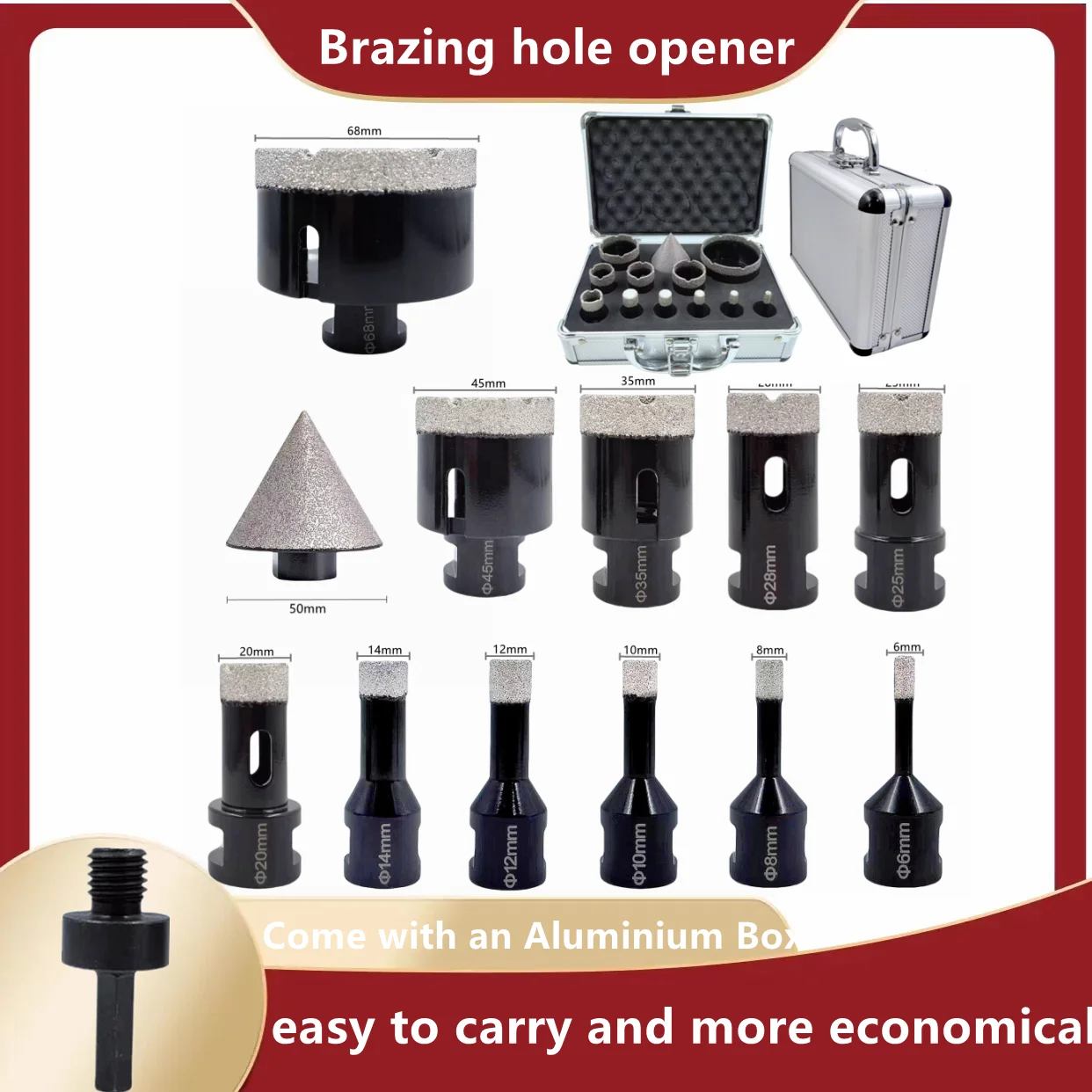 

M14 Thread Brazed Diamond Dry Drilling Bits Hole Saw Set For Ceramic Tile Porcelain Granite Marble Hole Opener Tools ceramic,etc