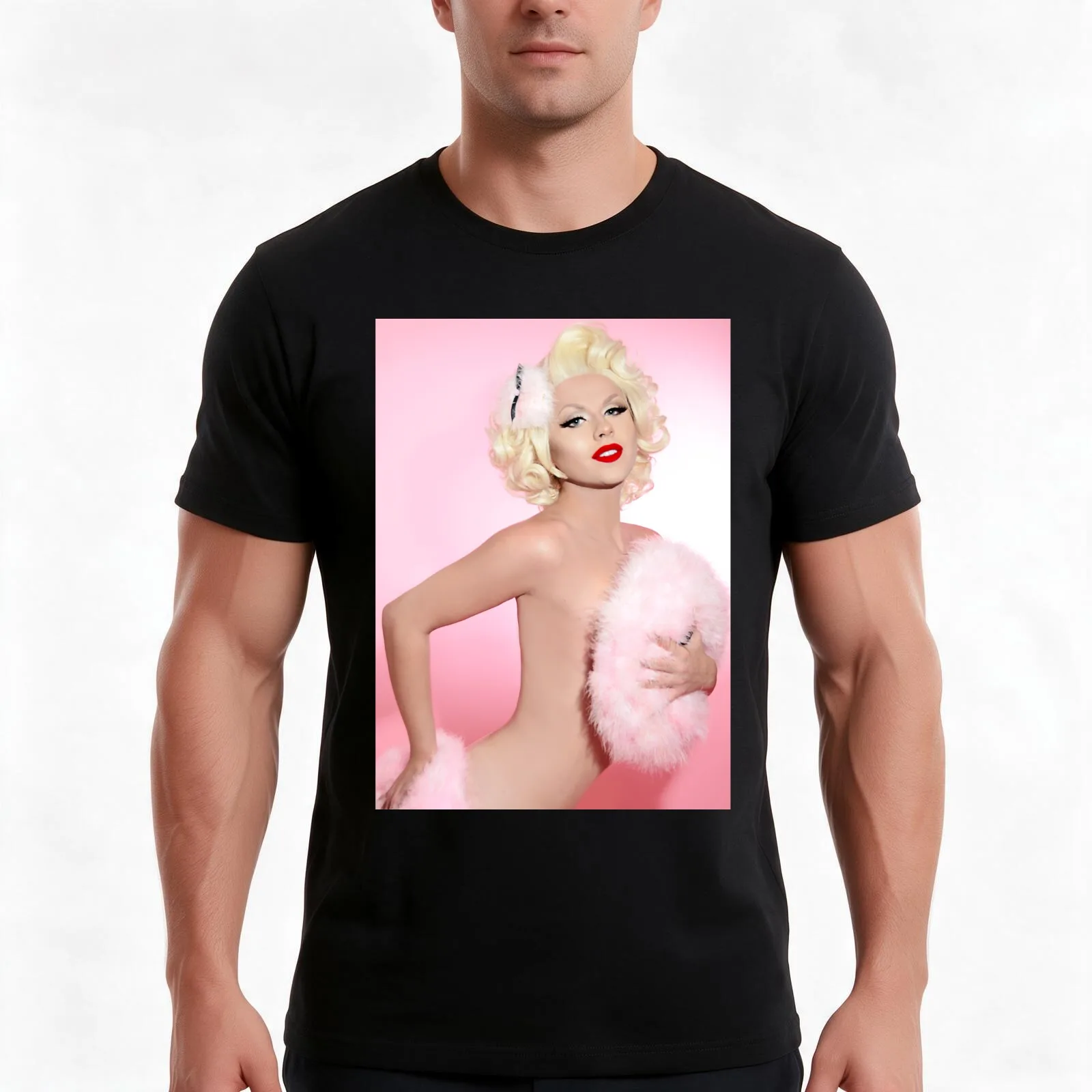 Farrah Moan by Miss Missy - Powder puff Pinup T-Shirt, Funny Graphic Print Tee, Unisex Cotton Casual Short Sleeve Top
