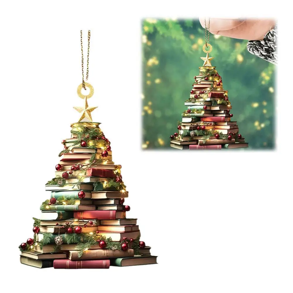 1pcs Acrylic Flat Printing Books Pendant Home Tree Window Hanging Decor Gift For Book Lovers Book Christmas Tree Orname