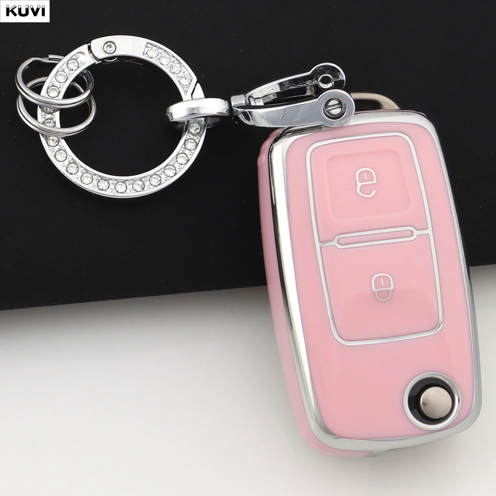 

Pink TPU Car Key Case Key Cover Protection Bag For 2 3 Buttons VW Volkswagen Polo Tiguan Passat Golf Jetta Lavida Skoda Octavia