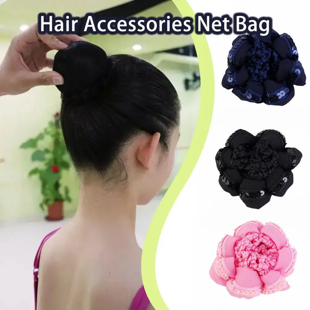 Vintage Women Hair Net Sequins Hollow Out High Elasticity Handmade Shiny Bud Hair Net Ballet Circlet Hair Accessories