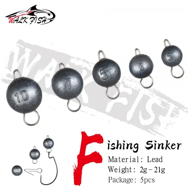 WALK FISH 5PCS Gewichte 2g-21g Angeln Sinker Jig Kopf Blei Haken Jig Kopf Blei tiefe Wasser Kugel Weicher Köder Angeln Zubehör