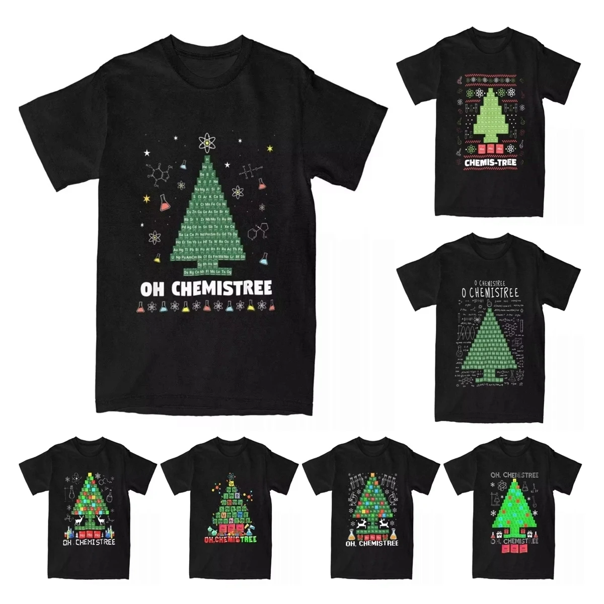 Men's Oh Chemistree Periodic Table Chemistry Christmas Tree T Shirt Cotton Clothing Vintage Chemist Xmas Tees Printing T-Shirt