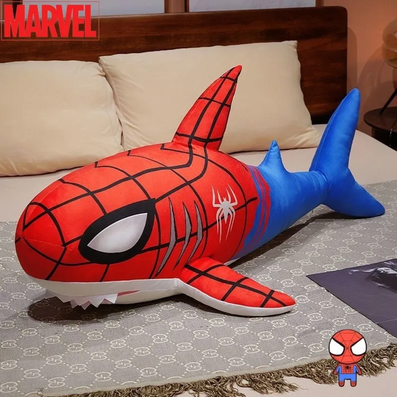 

Милый мультяшный Человек-паук Marvel, новая акула, длинная креативная приятная для кожи подушка для тела, большая плюшевая игрушка, обнимающая ногу, кукла, подарок для девочек