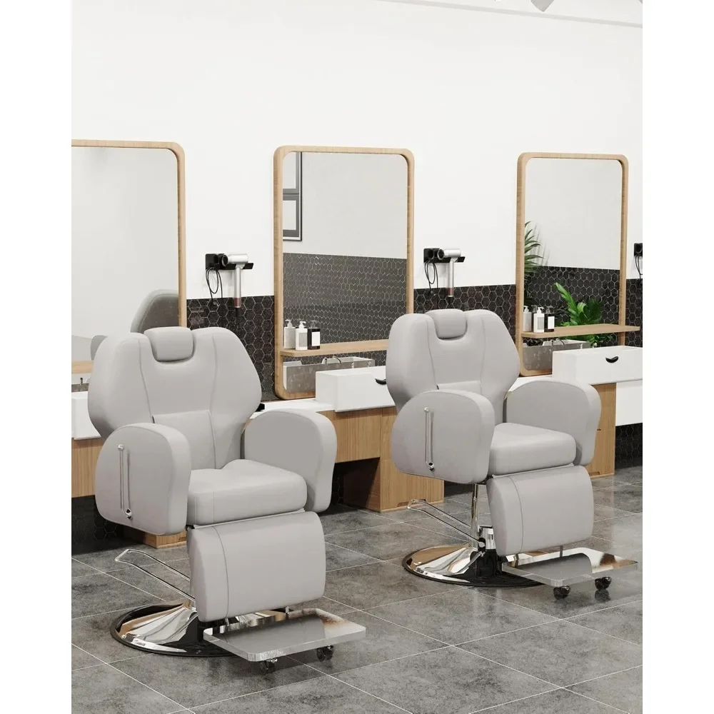 Reclining Salon Chair for Hair Stylist, Hair Salon Chair All-Purpose Hair Chair with Heavy-duty Steel Frame -Gray