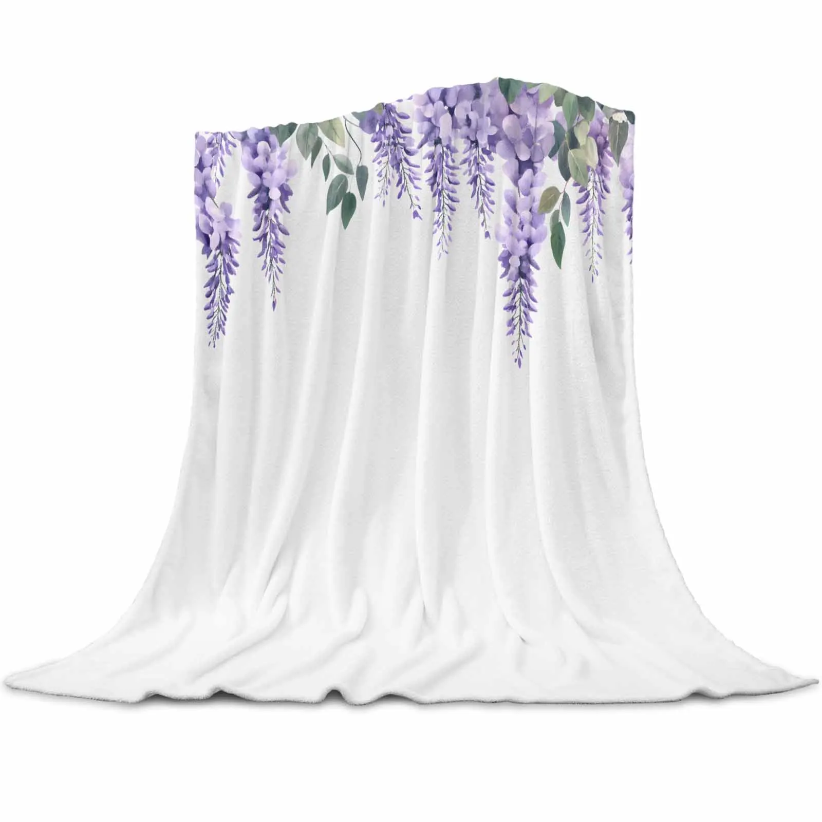 

Spring Purple Flowers Leaf Luxury Throw Flannel Machine-washable Blankets for Sofa Couch and Bed