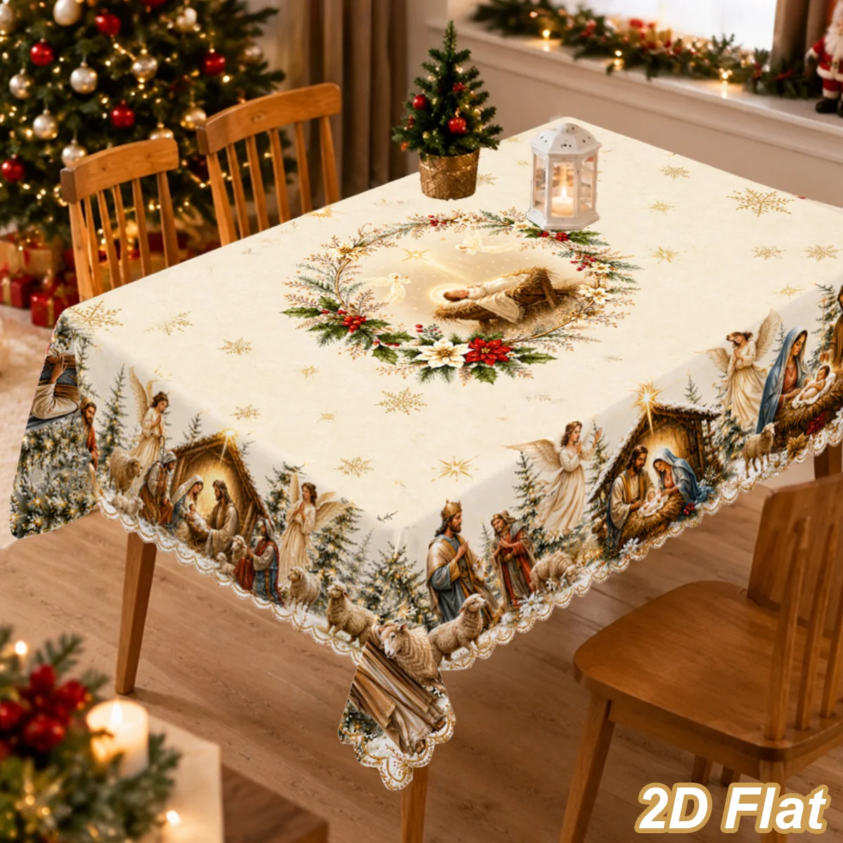 Christmas Tablecloth Merry Christmas Decor for Home 2026 The Birth of Jesus Table Cover Navidad Natal New Year Party Supplies