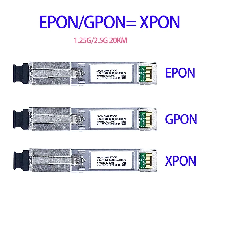 MAC SC 커넥터가 있는 GPON, 에폰, XPON SFP ONU 스틱, DDM pon 1.25G, 2.5G, 1310nm, 1490nm 모듈