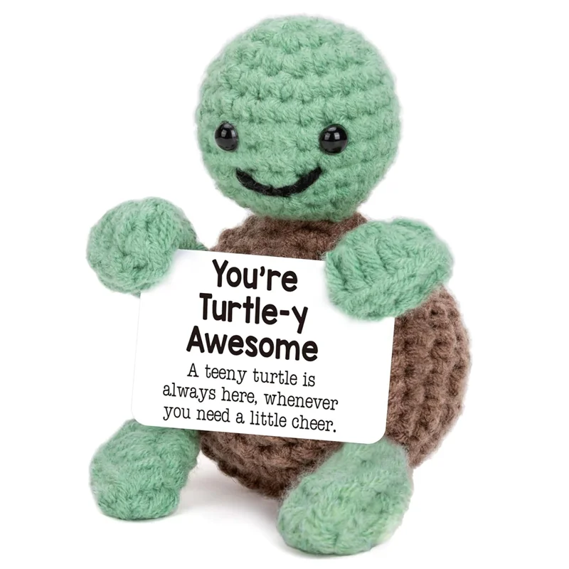 

Funny Crochet Emotional Support Small Turtles Doll with Card Desktop Ornament Handmade Knitted Dolls Home Decor Christmas Gifts