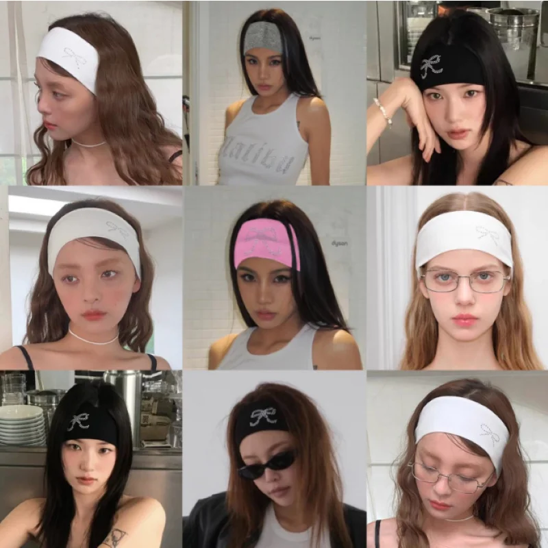 2024New Autumn And Winter Hot Drill Headbands For Women Bow Hairbands Sports Headband Fashion Headwear Turbans Hair Accessories