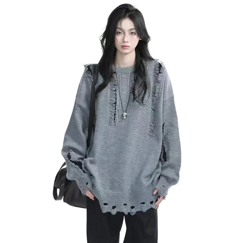 

New Stylish Laid-back Pullover Woolen Sweaters for Men Women 2026 Autumn Winter Dark High Street Loose Sweaters Holes Knitwear