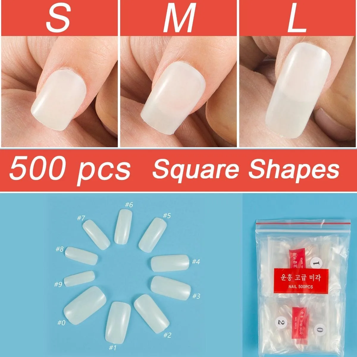 

10 Sizes 500 Pieces Short Full Cover Nail Tips Square False Nails Flat Shape Acrylic Fake Nails for Diy Finger Nails Salon