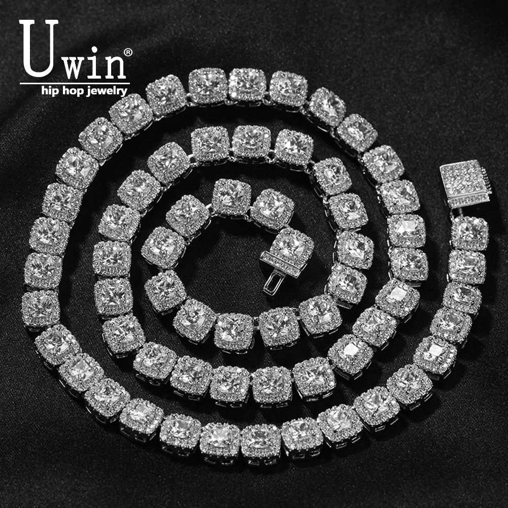 Uwin 7mm Solid Square Tennis Chain Necklace Full Paved Iced Out Bling Cubic Zirconia HipHop Jewelry Women