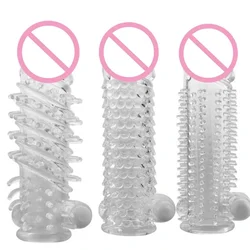 Vibrator Penis Sleeve Reusable Condom Delay Long Sleeve Crystal Spike Dildos Vibrating Penis Sleeves Sex Toys for Men