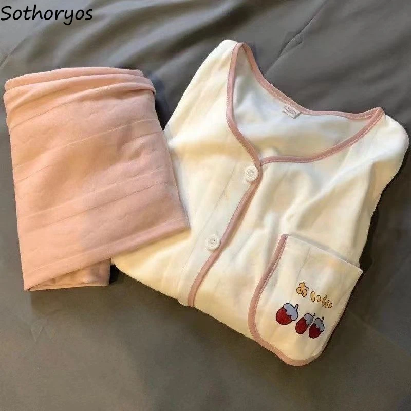 Pajama Sets Women Sweet Sleepwear Korean Fashion Autumn Loose Comfortable Slouchy Harajuku Homewear Lovely Students Cozy Ins