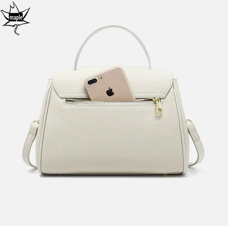 Imagem -03 - Elegante Bege Branco Alças Ombro Messenger Bolsa 100 Couro de Vaca Alça Superior Feminina Bolsa de Luxo Aleta Bolsas Crossbody