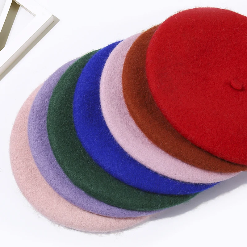 100% Wool Beret Hat Women Winter Thick French Hat Girls Solid Color Autumn Berets Caps Hats For Women Flat Cap Hat Felt Berets