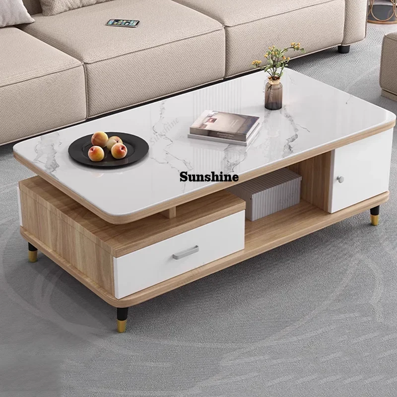 Modern Decoration Coffee Table Wood Storage Drawers Side Table Living Room Standing Moving Kaffee Tische Lounge Suite FurnitureY