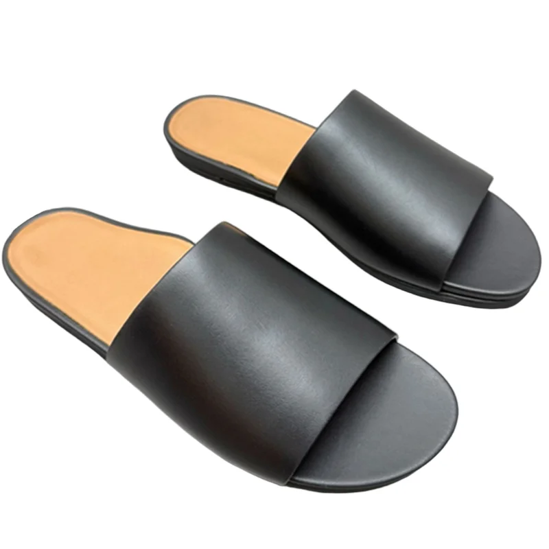 

Withered Nordic Minimalist Flat Bottomed Fashionable Slippers French Lazy Napa Cowhide Comfortable Breathable Sandals Shoes