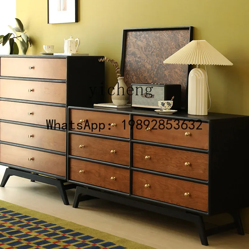 G1 solid wood six-chest cabinet simple retro French locker black storage cabinet