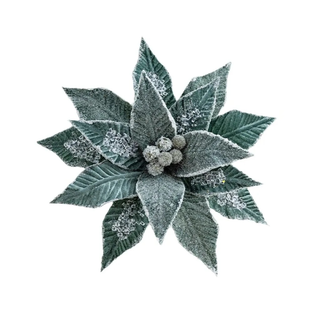 

Luxurious Faux Velvet Christmas Flower Elegant Handmade Simulated Flower with Ice Crystal Realistic Eternal Flower Home Decor