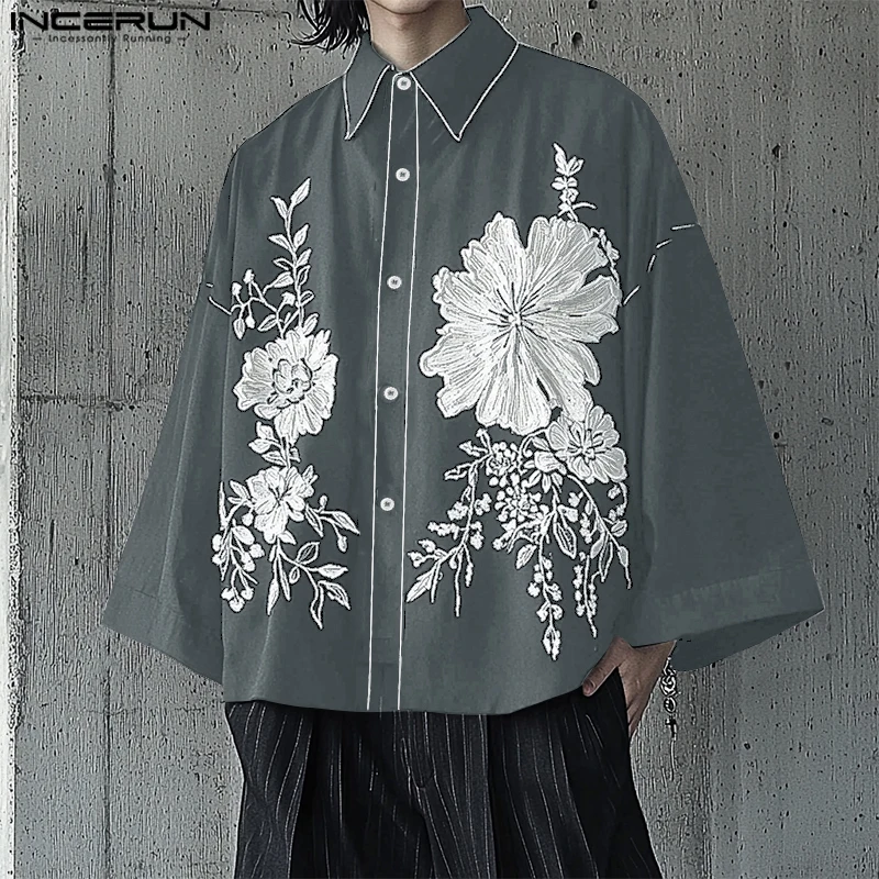 

INCERUN Men Shirt Printing Lapel Flare Long Sleeve Streetwear 2025 Oversize Men Clothing Korean Fashion Casual Male Shirts S-5XL
