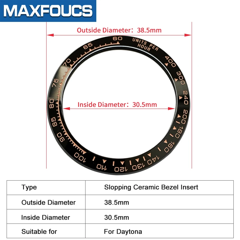 Sloped Ceramic Bezel insert  Slopping bezel 38.5*30.5mm For DAYTONA MOD watch parts (No Luminous)