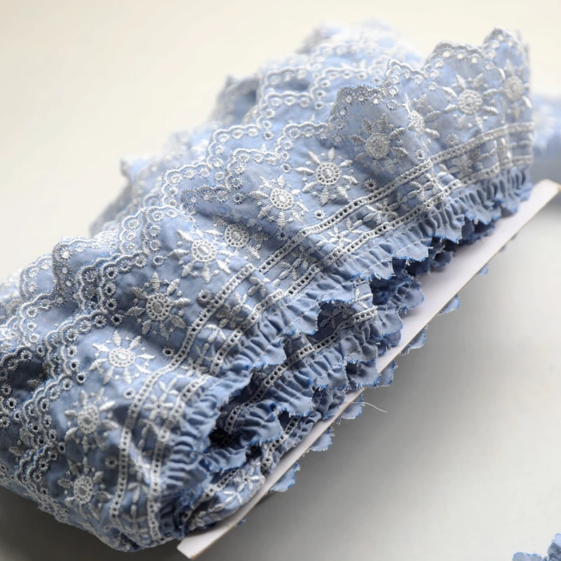 1 Meter 7CM Wide Blue Wrinkled imitation denim embroidered Lace Trim