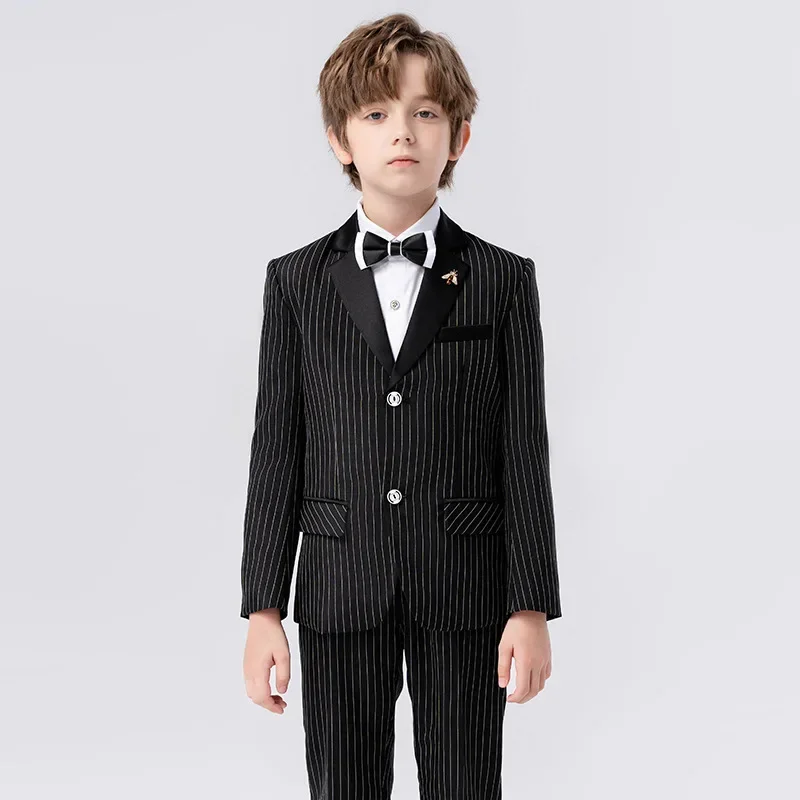 Boys Blue Black Slim Fit Suits Formal Wear Childrens Teenagers Best man Performance Host Clothes Kids Students Party Full Dress