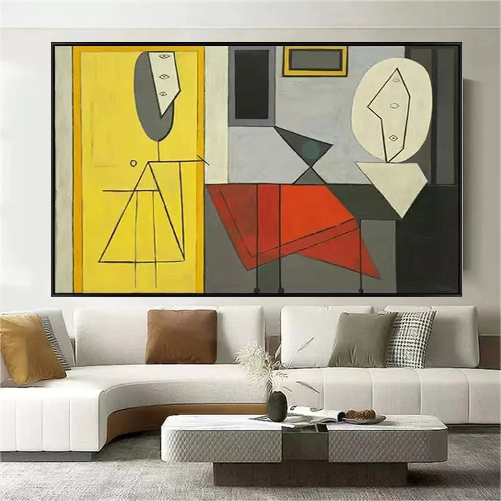 

Nodic Paintings Hand-Painted Abstract Oil Painting Simplicity Geometric Wall Art On Canvas Trim Modern Living Room Decor Mural