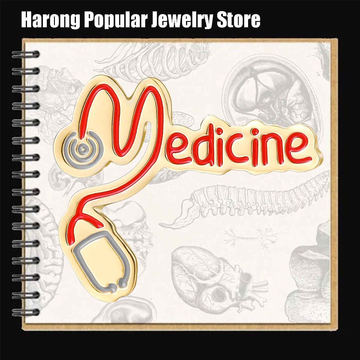 Harong الإبداعية الطب سماعة الطبيب المينا بروش دبوس الطبية التلبيب الحبل معطف حقيبة شارة الملحقات للطبيب ممرضة طالب #1