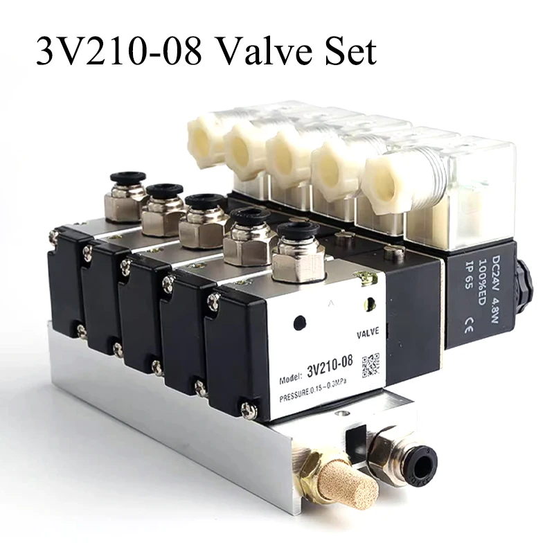 

3V210-08 Pneumatic Solenoid Valve Block With Muffler Fitting Base Manifold 2/3/4/5/6 Row 3 Port 220V 24V Multi Option