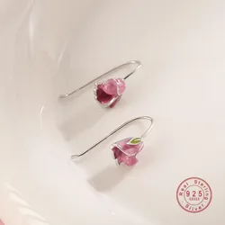Romantic Oil dripping Rose Stud Earrings Women 925 Sterling Silver Fashion Sweet Girlfriend Birthday Gift Jewelry