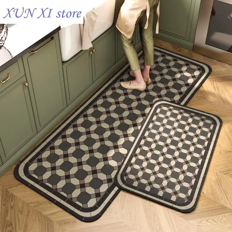 

New American Retro Geometric Pattern Floor Mat Kitchen Decor Floor Mat Quickly Dry Coffee Bar Pad Home Entrance Non Slip Doormat