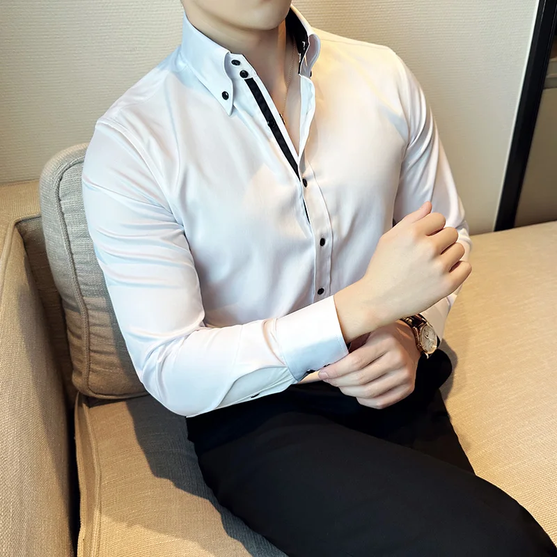 

High-quality Autumn Long Sleeve Shirt Men Korean Slim Casual Business Formal Shirt Social Party Costumes Streetwear Men Clothing