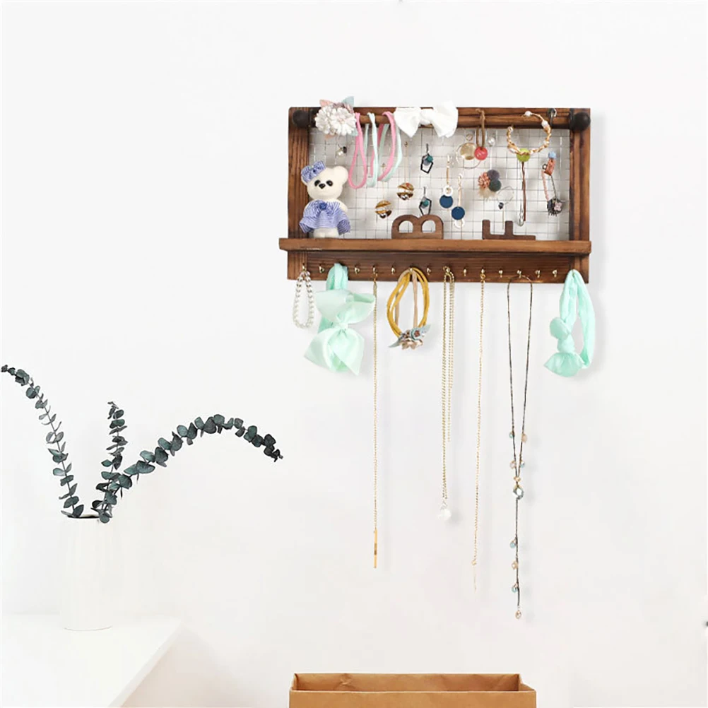 

Wall Jewelry Rack Earring Stand Vintage Organizer Organizers Storage Hanging Wooden Shelf