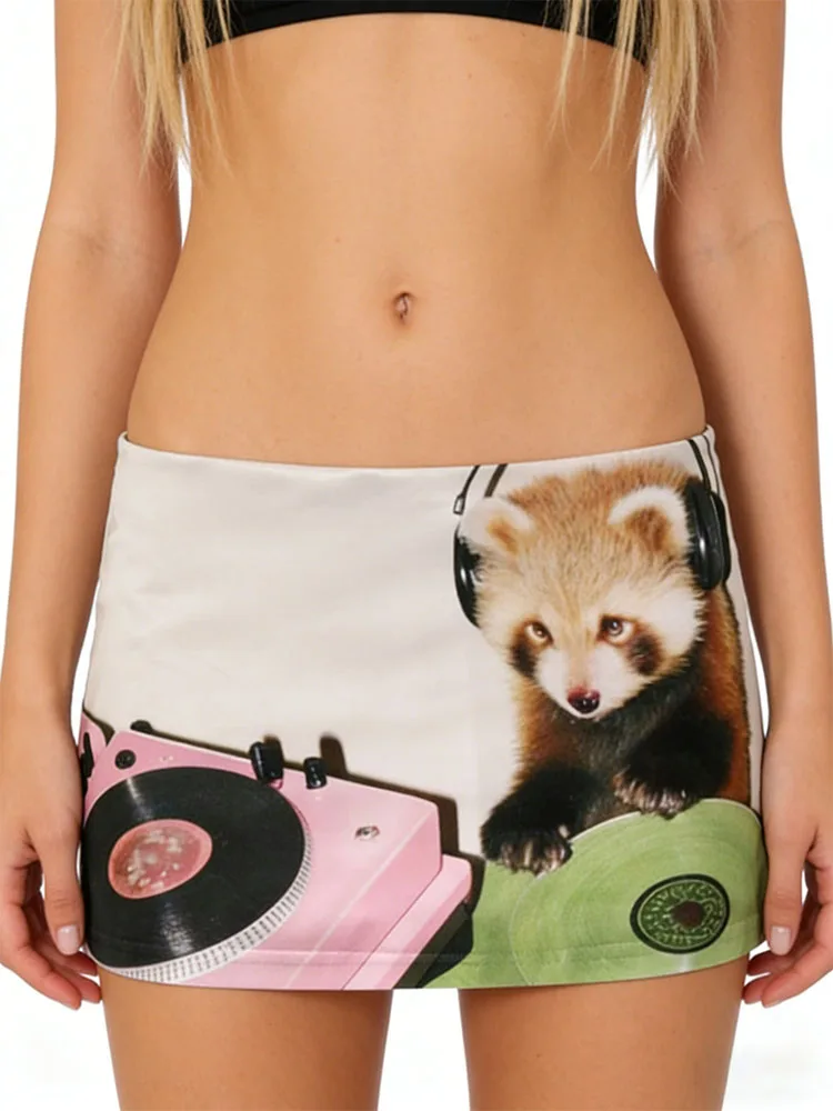 Women's Y2K Red Panda Printed Mini Skirt Tight, Low Waist, Casual Street Wear, Festival Outing Short Skirt