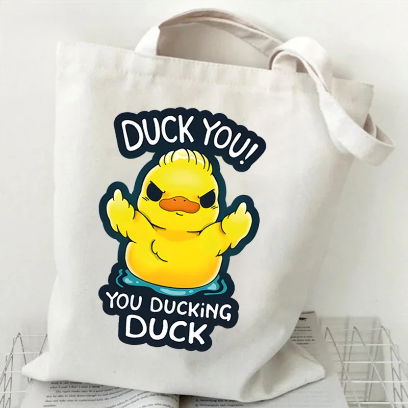 Shopping Bags Canvas Printing Fashion Duck Ladies Casual Shoulder Bag Anime Cartoon Eco Large Capacity Portable Travel Bag view 6
