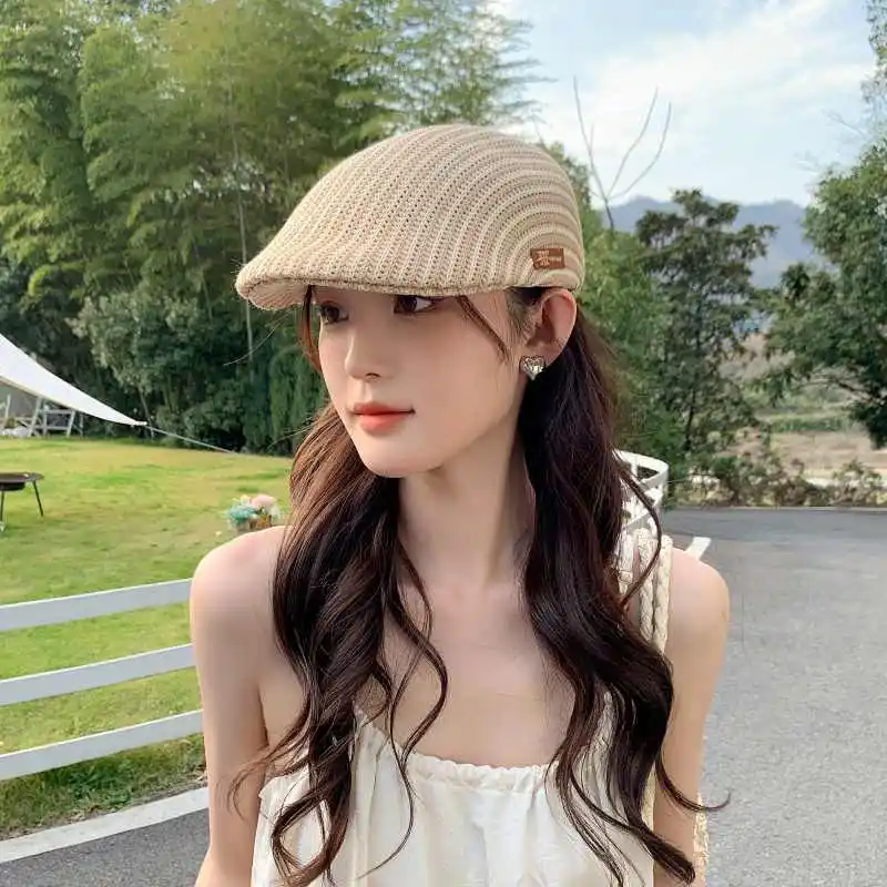 Men Forward Hat Breathable Linen Knitted Duck Tongue Hat Summer Hollow Knitted Unisex Reverse Wearing Outdoor