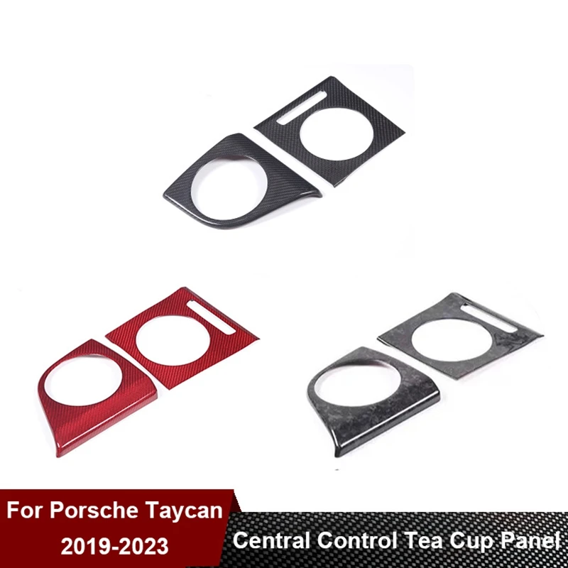 

Real Carbon Fiber Car Central Control Armrest Box Water Cup Holder Panel Decorative Frame For Porsche Taycan 2019 2020 2021 2022