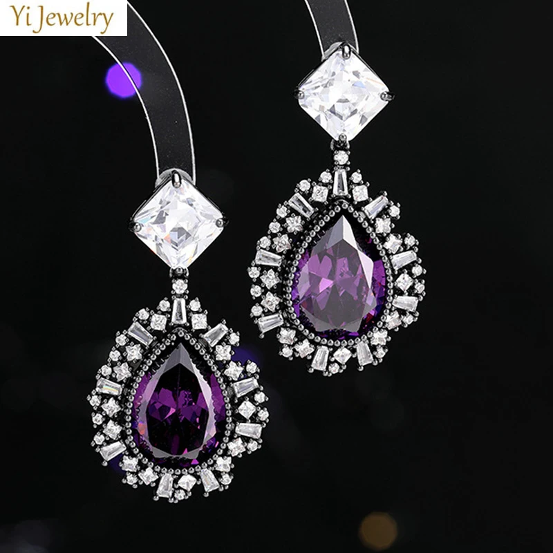 

Fashion Cubic Zirconia Earrings for Women Elegant Jewelry Gala Event Party Teardrop Dangling Earrings Purple White Champagne
