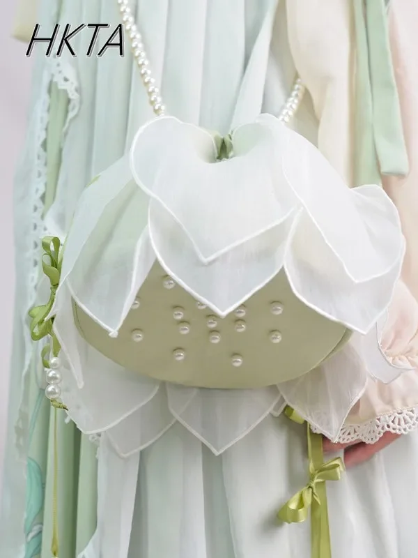 Vintage Lolita Original Sweet Kawaii Lotus Design Bag Spring Summer New Hanfu Bags Antique Accessories Crossbody Handbag Women