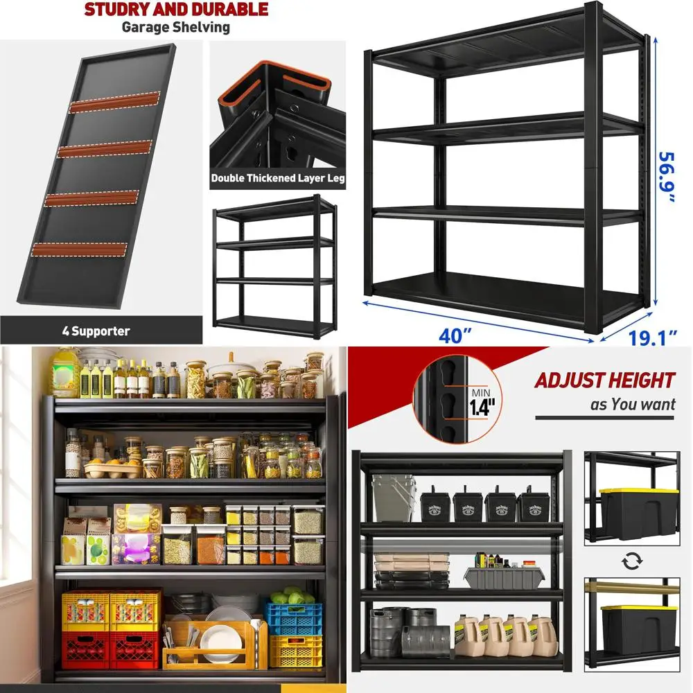 

40 Wide 4-Tier Heavy-Duty Adjustable Metal Shelving for Garage, Basement, Warehouse - 2000 lbs Capacity