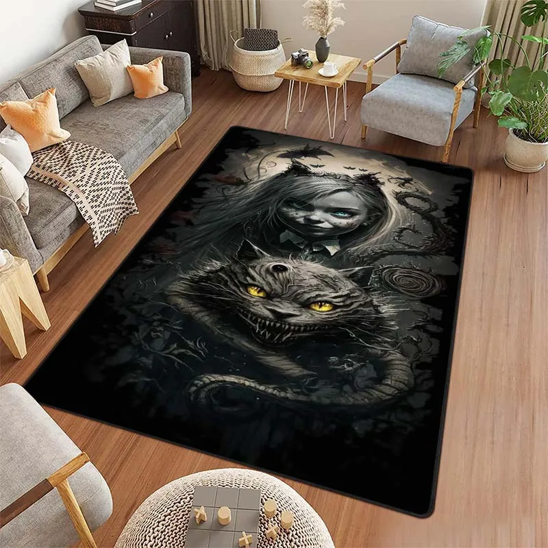 Dark Cheshire Cat Alice Pattern Living Room Bedroom Carpet Bedside Bathroom Floor Mat 15 Size Custon Pattern Area Rug Room Decor