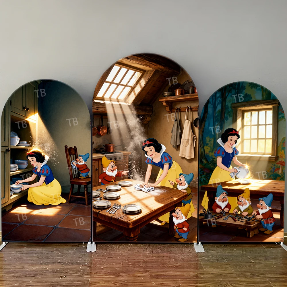 

Disney Snow White & Seven Dwarfs Kitchen Life Style Arch Backdrop Cover Decor Photo Booth Prop for Birthday and Baby Shower