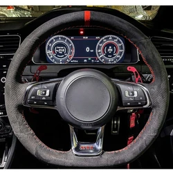 Car Steering Wheel Cover For Volkswagen VW Golf R MK7 Golf 7 GTI VW Polo GTI Scirocco 2015 2016 Black Suede Genuine Leather